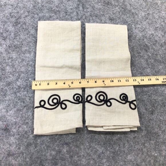 Koko Company Linen Guest‎ Towels Set of 2 Black Embroidered 16x30 Hand Wash - Picture 10 of 11